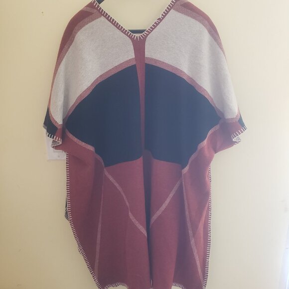 Chic Colorblock Shawl Colorblock Paris Cardigan Wrap Poncho - Picture 3 of 6